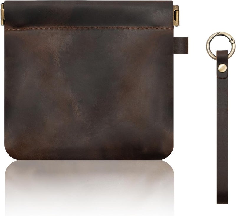 Aesthestyle Leather Coin Purse with Wristlet, Coin Pouch with Dual Interlayer, Card and Change Holder, Change Purse without Zipper, Squeeze Coin Wallet, Handmade Genuine Leather Wallet For Men/Women - Image 1